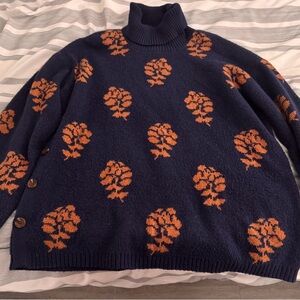 St. John's Bay Dark Blue Sweater with Bright Orange Design